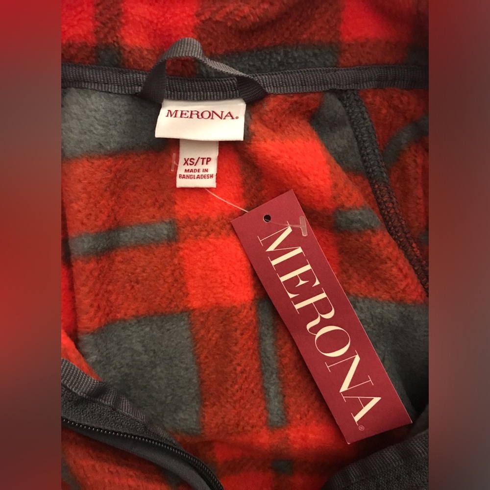 Merona Red-Orange Plaid Soft Zip Up Jacket Size XS - Picture 3 of 5